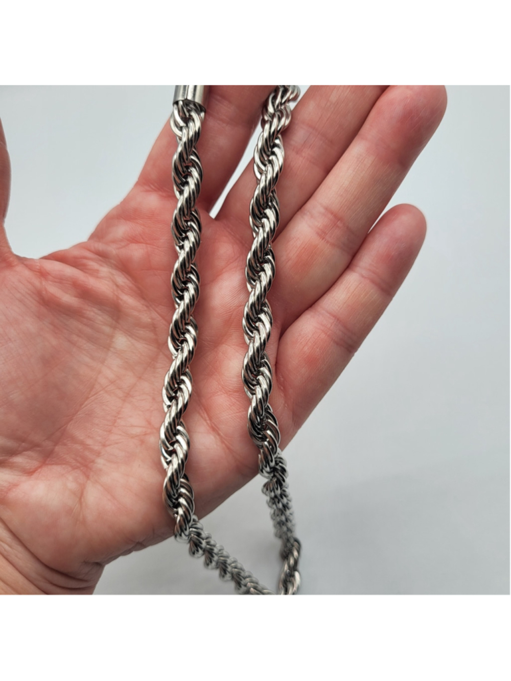 Men's 19" Stainless Steel Rope Chain Necklace – Silver Tone – 6mm – NWOT